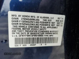 2015 Honda Pilot EX-L z VIN 5FNYF4H73FB018805, wystawiony jako Copart lot #48976325 z przebiegiem 148 366 mil mil oraz Szkoda całkowita • Salvage title. Historia ofert i sprzedaży dostępna na DreamBid. Obrazek 16.