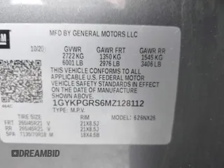 2021 Cadillac XT6 Sport with VIN 1GYKPGRS6MZ128112, listed as a IAAI auction lot 42415342 with 57,680 mi miles and . Bid and sale history available at DreamBid. Image 9.