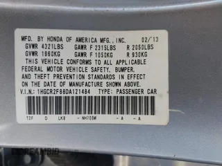 2013 Honda Accord EX-L with VIN 1HGCR2F88DA121484, listed as a IAAI auction lot 42203665 with 172,929 mi miles and . Bid and sale history available at DreamBid. Image 9.