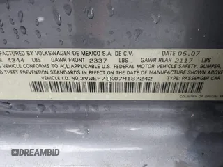 2007 Volkswagen Jetta Wolfsburg Edition с VIN 3VWEF71K07M187242, выставлен на аукционе IAAI как лот 40911182 с пробегом 144 067 миль миль и . История ставок и продаж доступна на DreamBid. Изображение 9.