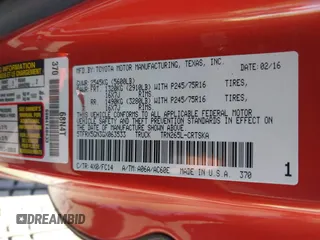 2016 Toyota Tacoma SR with VIN 5TFRX5GN3GX063533, listed as a IAAI auction lot 42592070 with 70,963 mi miles and . Bid and sale history available at DreamBid. Image 9.