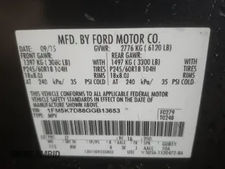 2016 Ford Explorer XLT with VIN 1FM5K7D88GGB13653, listed as a Copart auction lot 44634525 with 168,225 mi miles and Salvage Title. Bid and sale history available at DreamBid. Image 14.