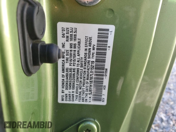 2007 Honda Element EX with VIN 5J6YH18767L015219, listed as a Copart auction lot 47564015 with 168,627 mi miles and Salvage Title. Bid and sale history available at DreamBid. Image 13.