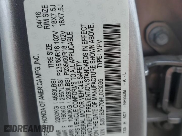 2017 Acura RDX Advance with VIN 5J8TB3H70HL003096, listed as a Copart auction lot 51008155 with 146,629 mi miles and Salvage title. Bid and sale history available at DreamBid. Image 16.
