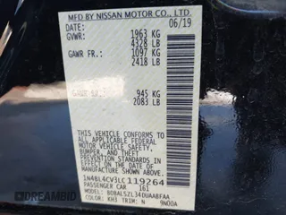 2020 Nissan Altima 2.5 SR with VIN 1N4BL4CV3LC119264, listed as a IAAI auction lot 41593154 with 74,808 mi miles. Bid and sale history available at carsss.com. Image 9.