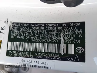 2009 Toyota Prius with VIN JTDKB20U497889360, listed as a IAAI auction lot 41681640 with 109,883 mi miles. Bid and sale history available at carsss.com. Image 9.