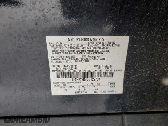 2013 Ford Taurus Limited с VIN 1FAHP2F83DG122734, выставлен на аукционе Copart как лот 45590935 с пробегом 169 823 миль миль и Списание • Salvage title. История ставок и продаж доступна на DreamBid. Изображение 12.