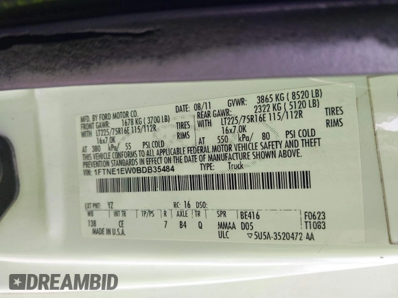 2011 Ford Econoline Cargo Commercial with VIN 1FTNE1EW0BDB35484, listed as a IAAI auction lot 42432502 with Not provided miles and . Bid and sale history available at DreamBid. Image 9.
