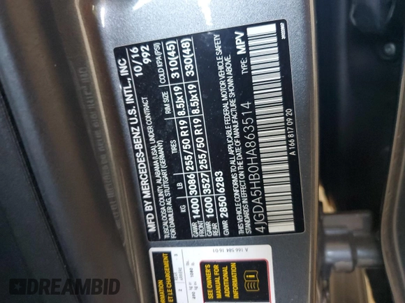 2017 Mercedes-Benz GLE 350 with VIN 4JGDA5HB0HA863514, listed as a Copart auction lot 62062965 with 79,475 mi miles and Salvage title. Bid and sale history available at DreamBid. Image 12.