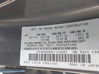 2019 Mazda 3 Select with VIN JM1BPBAM3K1140283, listed as a IAAI auction lot 42666287 with 76,106 mi miles and . Bid and sale history available at DreamBid. Image 9.