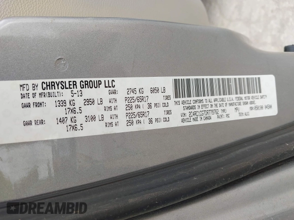 2013 Chrysler Town & Country Touring L with VIN 2C4RC1CG7DR779762, listed as a IAAI auction lot 42118866 with 151,833 mi miles and . Bid and sale history available at DreamBid. Image 9.