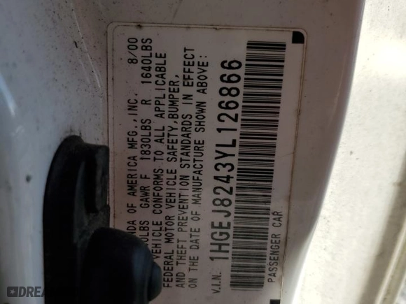 2000 Honda Civic EX with VIN 1HGEJ8243YL126866, listed as a Copart auction lot 49469035 with 198,103 mi miles and Salvage Title. Bid and sale history available at carsss.com. Image 13.