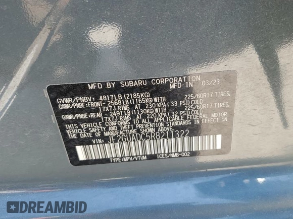 2024 Subaru Crosstrek Premium with VIN JF2GUADC5R8211322, listed as a Copart auction lot 61640715 with 42,425 mi miles and Salvage title. Bid and sale history available at DreamBid. Image 14.