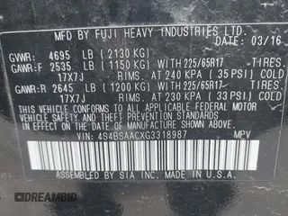 2016 Subaru Outback 2.5i с VIN 4S4BSAACXG3318987, выставлен на аукционе IAAI как лот 42235618 с пробегом 214 877 миль миль и . История ставок и продаж доступна на DreamBid. Изображение 9.