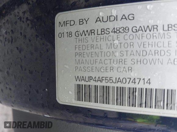 2018 Audi S5 Premium Plus z VIN WAUP4AF55JA074714, wystawiony jako IAAI lot #42198303 z przebiegiem 43 795 mil mil oraz . Historia ofert i sprzedaży dostępna na DreamBid. Obrazek 9.