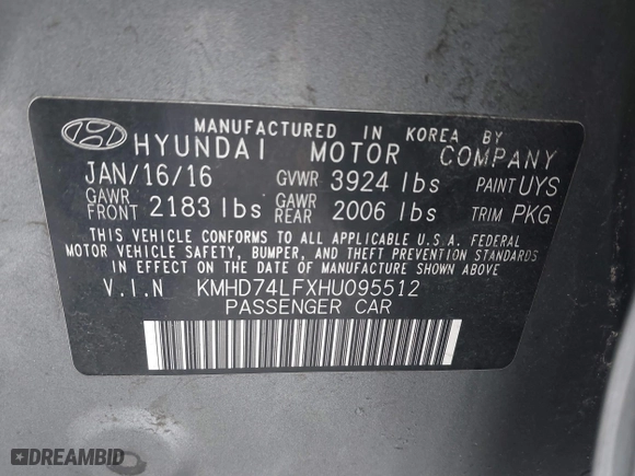 2017 Hyundai Elantra SE with VIN KMHD74LFXHU095512, listed as a IAAI auction lot 41627746 with 206,868 mi miles. Bid and sale history available at carsss.com. Image 9.