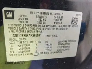 2010 Chevrolet Tahoe LT with VIN 1GNUCBE08AR289971, listed as a IAAI auction lot 42231031 with 247,601 mi miles and . Bid and sale history available at DreamBid. Image 9.