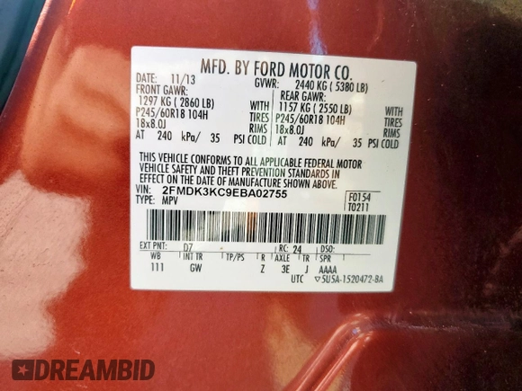 2014 Ford Edge Limited with VIN 2FMDK3KC9EBA02755, listed as a Copart auction lot 47131415 with 121,601 mi miles and Salvage Title. Bid and sale history available at carsss.com. Image 13.