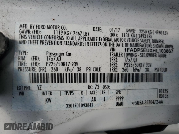 2017 Ford C-Max Energi SE with VIN 1FADP5EUXHL103867, listed as a Copart auction lot 49437113 with 75,893 mi miles. Bid and sale history available at carsss.com. Image 14.