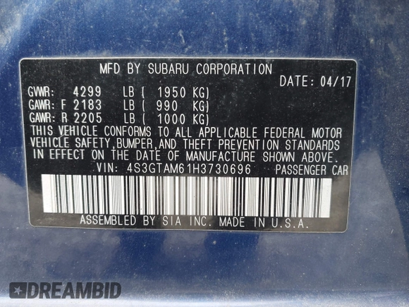 2017 Subaru Impreza Special Sports with VIN 4S3GTAM61H3730696, listed as a IAAI auction lot 42486515 with 81,313 mi miles and . Bid and sale history available at DreamBid. Image 9.