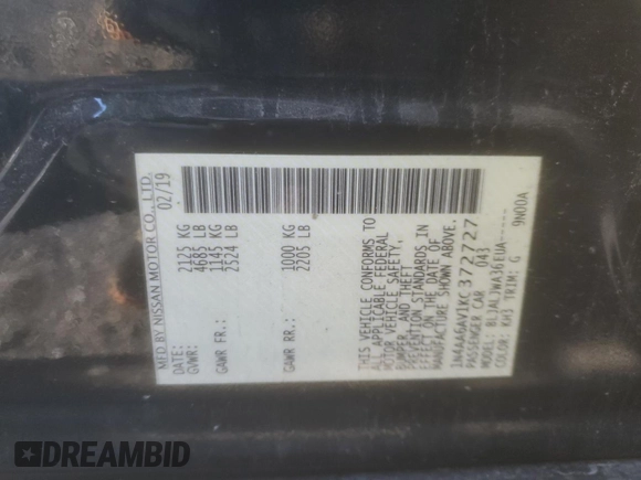 2019 Nissan Maxima SV with VIN 1N4AA6AV1KC372727, listed as a Copart auction lot 49873135 with 115,712 mi miles and Salvage Title. Bid and sale history available at DreamBid. Image 15.