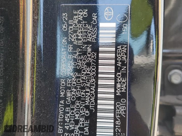 2023 Toyota Prius LE z VIN JTDACAAU3P3007732, wystawiony jako Copart lot #58938915 z przebiegiem 90 289 mil mil oraz Nie do naprawy • Non repairable. Historia ofert i sprzedaży dostępna na DreamBid. Obrazek 14.