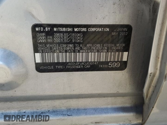 2012 Mitsubishi Lancer ES with VIN JA32U2FU4CU030147, listed as a Copart auction lot 79877724 with 231,120 mi miles and Clean Title. Bid and sale history available at carsss.com. Image 12.