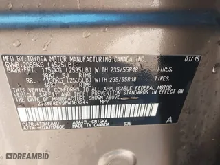 2015 Toyota RAV4 Limited with VIN 2T3YFREV9FW163244, listed as a IAAI auction lot 41599194 with 106,902 mi miles. Bid and sale history available at carsss.com. Image 9.