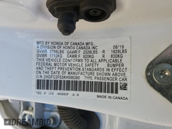 2019 Honda Civic Sedan LX with VIN 2HGFC2F63KH586380, listed as a Copart auction lot 50124585 with 41,997 mi miles and Salvage Title. Bid and sale history available at carsss.com. Image 15.