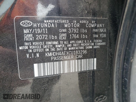 2012 Hyundai Elantra GLS с VIN KMHDH4AEXCU183296, выставлен на аукционе Copart как лот 50887385 с пробегом Не указан миль и Списание • Salvage title. История ставок и продаж доступна на DreamBid. Изображение 12.