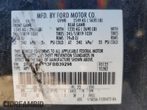 2015 Ford Edge Titanium with VIN 2FMTK4K83FBB39298, listed as a Copart auction lot 88142125 with 142,332 mi miles and Salvage Title. Bid and sale history available at carsss.com. Image 16.