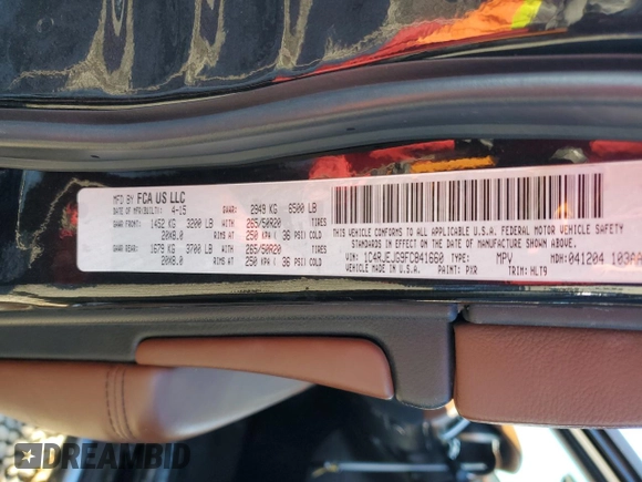 2015 Jeep Grand Cherokee Summit z VIN 1C4RJEJG9FC841660, wystawiony jako Copart lot #88008725 z przebiegiem 91 002 mil mil oraz Szkoda całkowita • Salvage title. Historia ofert i sprzedaży dostępna na DreamBid. Obrazek 15.