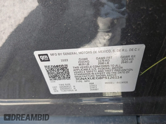 2023 Chevrolet Equinox LT z VIN 3GNAXUEG8PS126114, wystawiony jako IAAI lot #41953262 z przebiegiem 27 639 mil mil oraz . Historia ofert i sprzedaży dostępna na DreamBid. Obrazek 9.