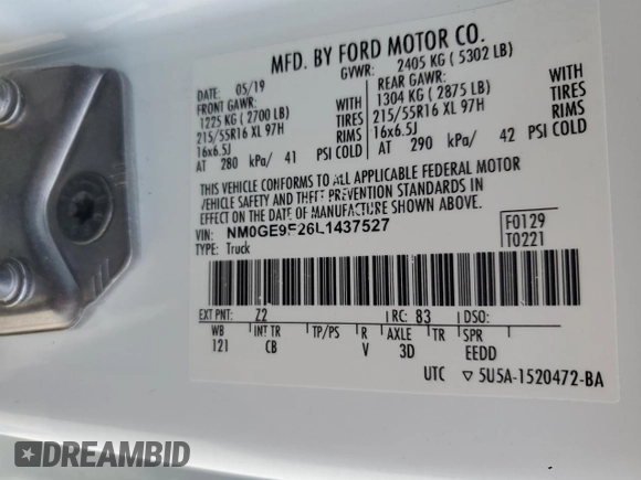 2020 Ford Transit Connect XL с VIN NM0GE9E26L1437527, выставлен на аукционе Copart как лот 84170134 с пробегом 152 421 миль миль и Чистый • Clean title. История ставок и продаж доступна на DreamBid. Изображение 13.
