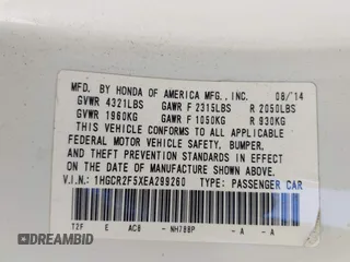 2014 Honda Accord Sport with VIN 1HGCR2F5XEA299260, listed as a IAAI auction lot 41681148 with 193,686 mi miles and . Bid and sale history available at carsss.com. Image 9.
