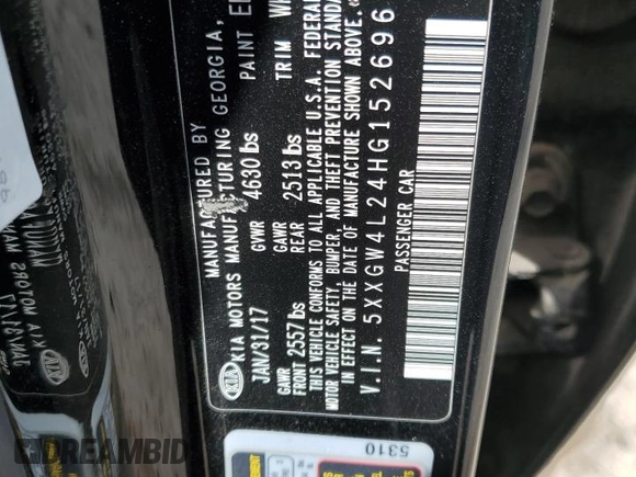 2017 Kia Optima SX with VIN 5XXGW4L24HG152696, listed as a Copart auction lot 48840895 with 136,861 mi miles and Salvage title. Bid and sale history available at DreamBid. Image 14.