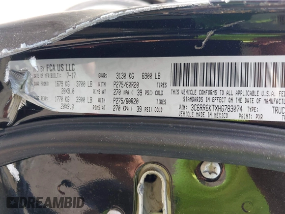 2017 Ram 1500 Express z VIN 3C6RR6KTXHG783074, wystawiony jako IAAI lot #42139881 z przebiegiem 158 633 mil mil oraz . Historia ofert i sprzedaży dostępna na DreamBid. Obrazek 9.