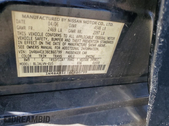 2006 Nissan Maxima 3.5 SE with VIN 1N4BA41E36C860799, listed as a Copart auction lot 71220284 with 149,000 mi miles and Salvage Title. Bid and sale history available at carsss.com. Image 13.