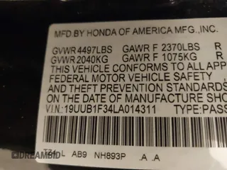 2020 Acura TLX with VIN 19UUB1F34LA014311, listed as a IAAI auction lot 41868739 with 159,592 mi miles. Bid and sale history available at carsss.com. Image 9.