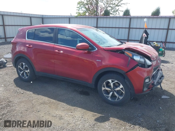 2020 Kia Sportage LX with VIN KNDPMCAC5L7635790, listed as a IAAI auction lot 42140965 with 46,057 mi miles. Bid and sale history available at carsss.com. Image 1.