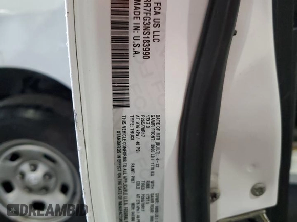 2022 Ram 1500 Tradesman with VIN 1C6RR7FG3NS183990, listed as a Copart auction lot 56176945 with 90,927 mi miles and Salvage title. Bid and sale history available at DreamBid. Image 13.