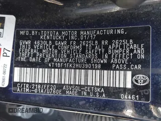2017 Toyota Camry XLE with VIN 4T1BF1FK2HU390198, listed as a IAAI auction lot 41895229 with 132,216 mi miles. Bid and sale history available at carsss.com. Image 9.