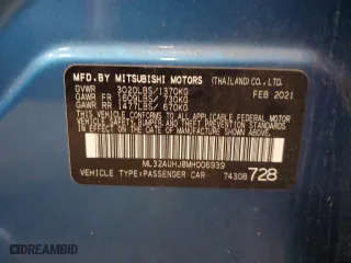 2021 Mitsubishi Mirage ES with VIN ML32AUHJ8MH006939, listed as a Copart auction lot 47002325 with 8,955 mi miles and Salvage Title. Bid and sale history available at carsss.com. Image 12.