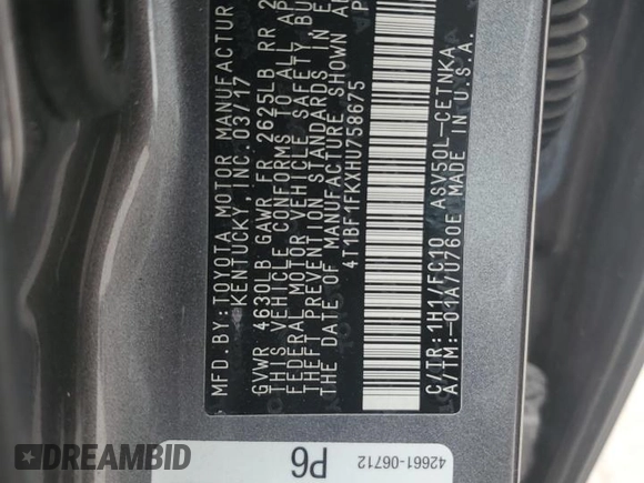 2017 Toyota Camry XLE with VIN 4T1BF1FKXHU758675, listed as a Copart auction lot 53077595 with 53,358 mi miles and Salvage Title. Bid and sale history available at carsss.com. Image 14.