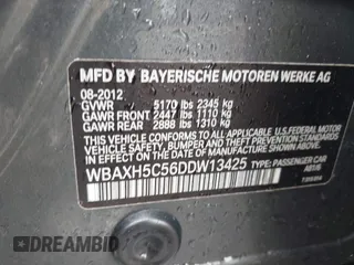 2013 BMW 5 Series 528i xDrive with VIN WBAXH5C56DDW13425, listed as a IAAI auction lot 41927530 with 120,847 mi miles. Bid and sale history available at carsss.com. Image 9.