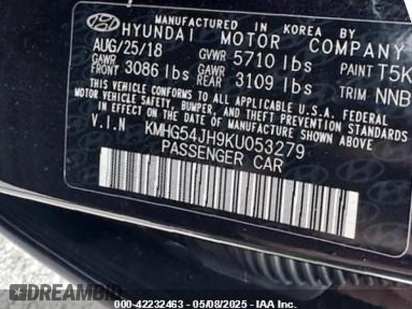 2019 Genesis G90 Ultimate with VIN KMHG54JH9KU053279, listed as a IAAI auction lot 42232463 with 4,271 mi miles and . Bid and sale history available at DreamBid. Image 9.