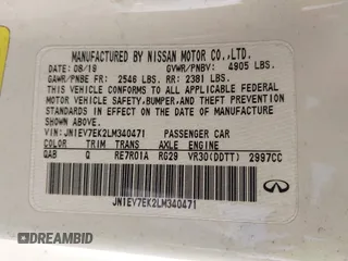 2020 Infiniti Q60 Luxe with VIN JN1EV7EK2LM340471, listed as a IAAI auction lot 42452406 with Not provided miles and . Bid and sale history available at DreamBid. Image 9.