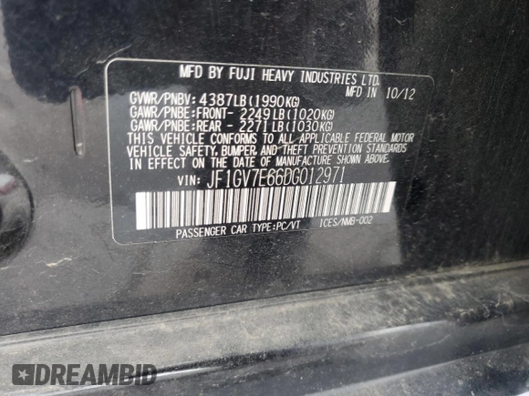 2013 Subaru WRX WRX z VIN JF1GV7E66DG012971, wystawiony jako Copart lot #55262835 z przebiegiem 208 727 mil mil oraz Czysty tytuł • Clean title. Historia ofert i sprzedaży dostępna na DreamBid. Obrazek 13.