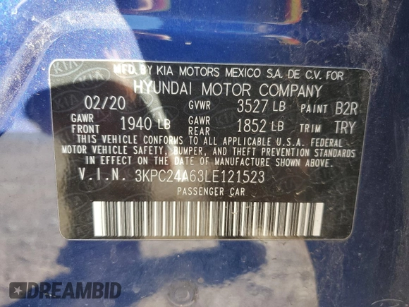 2020 Hyundai Accent SE with VIN 3KPC24A63LE121523, listed as a Copart auction lot 37807554 with 80,317 mi miles. Bid and sale history available at carsss.com. Image 12.