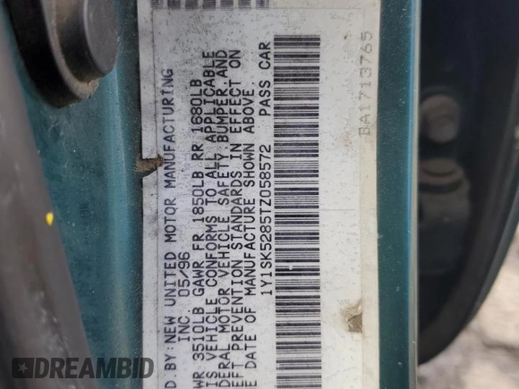 1996 Chevrolet Prizm with VIN 1Y1SK5285TZ058572, listed as a Copart auction lot 51303845 with 87,109 mi miles and Salvage title. Bid and sale history available at DreamBid. Image 12.